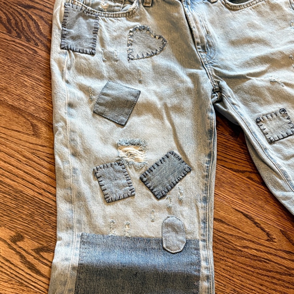 7 For All Mankind Light Blue Patchwork Flare Jeans - image 6